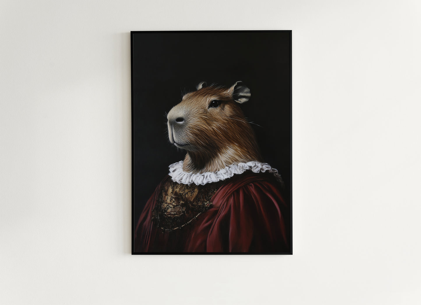 Gothic Capybara Portrait, Dark Academia Wall Decor, Funny Royal Pet Painting, Vintage Animal Lover Gift, Quirky Capybara Art Print