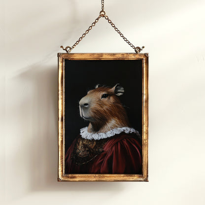 Gothic Capybara Portrait, Dark Academia Wall Decor, Funny Royal Pet Painting, Vintage Animal Lover Gift, Quirky Capybara Art Print