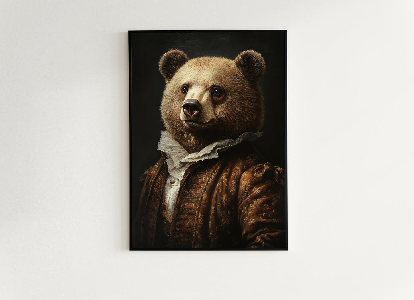 Gothic Bear Portrait, Dark Academia Wall Decor, Funny Royal Pet Painting, Vintage Animal Lover Gift, Quirky Bear Art Print