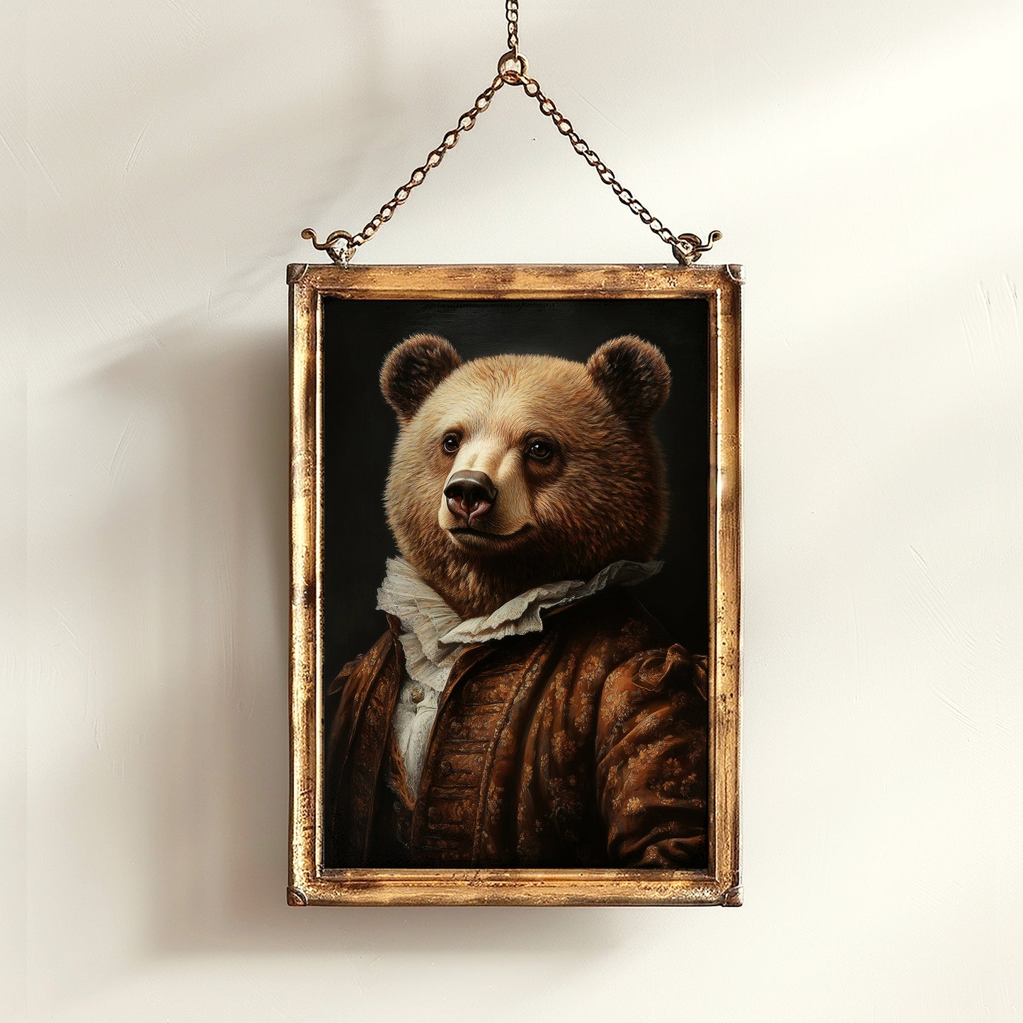 Gothic Bear Portrait, Dark Academia Wall Decor, Funny Royal Pet Painting, Vintage Animal Lover Gift, Quirky Bear Art Print