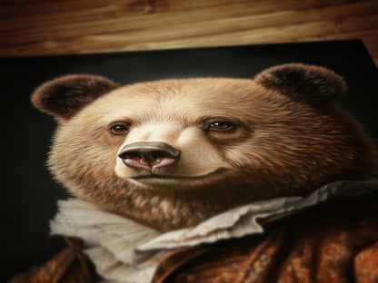 Gothic Bear Portrait, Dark Academia Wall Decor, Funny Royal Pet Painting, Vintage Animal Lover Gift, Quirky Bear Art Print
