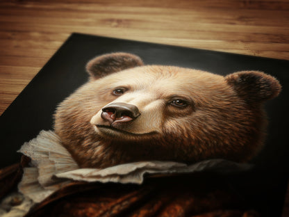 Gothic Bear Portrait, Dark Academia Wall Decor, Funny Royal Pet Painting, Vintage Animal Lover Gift, Quirky Bear Art Print