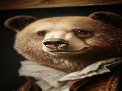 Gothic Bear Portrait, Dark Academia Wall Decor, Funny Royal Pet Painting, Vintage Animal Lover Gift, Quirky Bear Art Print