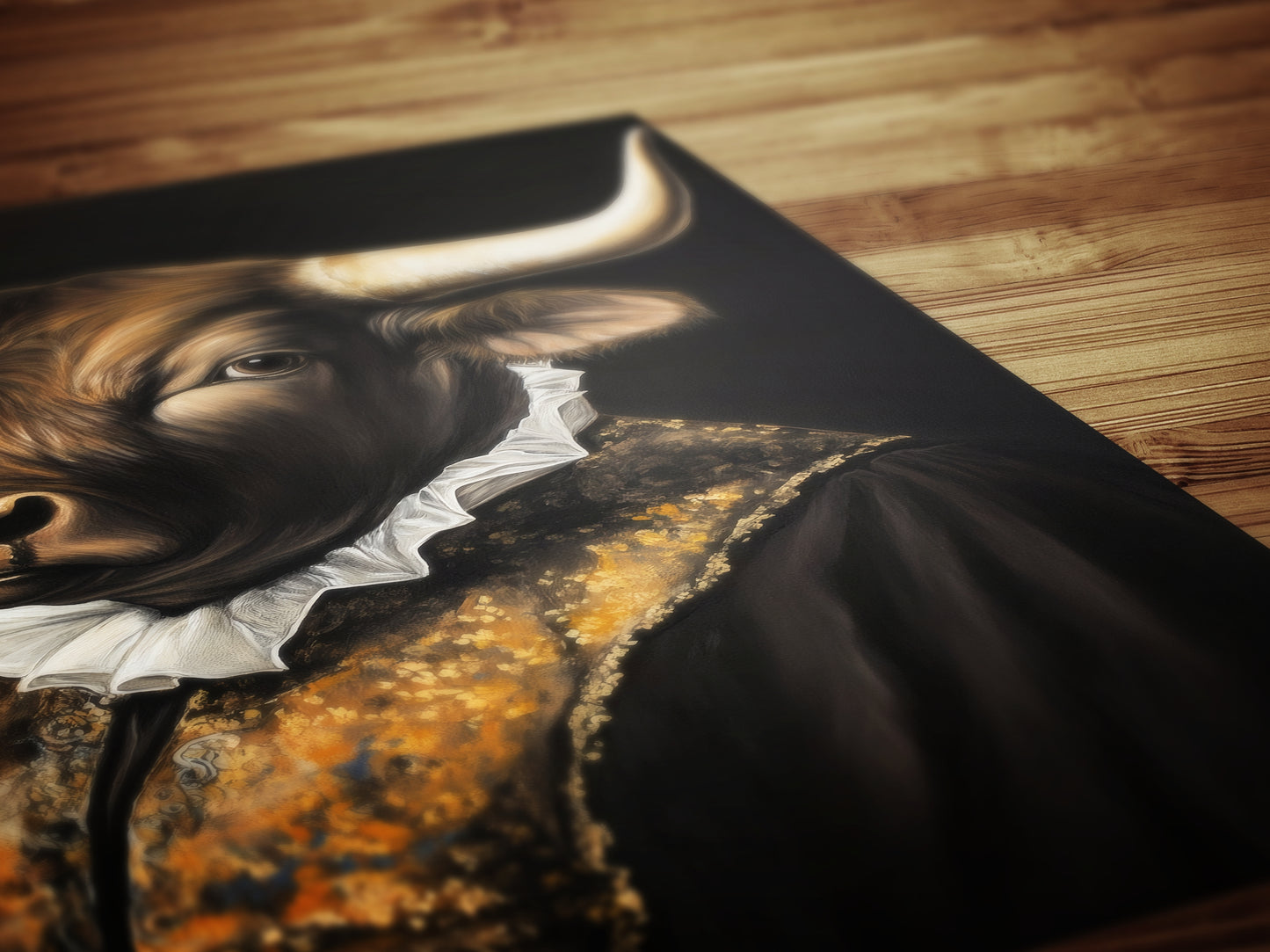 Gothic Bull Portrait, Dark Academia Wall Decor, Funny Royal Pet Painting, Vintage Animal Lover Gift, Quirky Bull Art Print