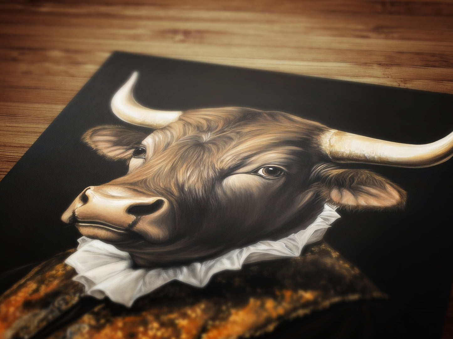 Gothic Bull Portrait, Dark Academia Wall Decor, Funny Royal Pet Painting, Vintage Animal Lover Gift, Quirky Bull Art Print