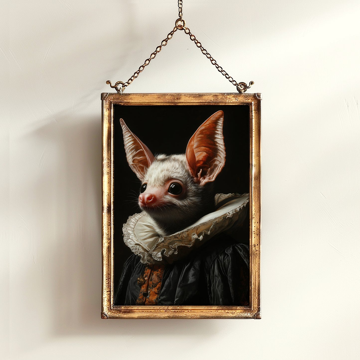 Gothic Bat Portrait, Dark Academia Wall Decor, Funny Royal Pet Painting, Vintage Animal Lover Gift, Quirky Bat Art Print