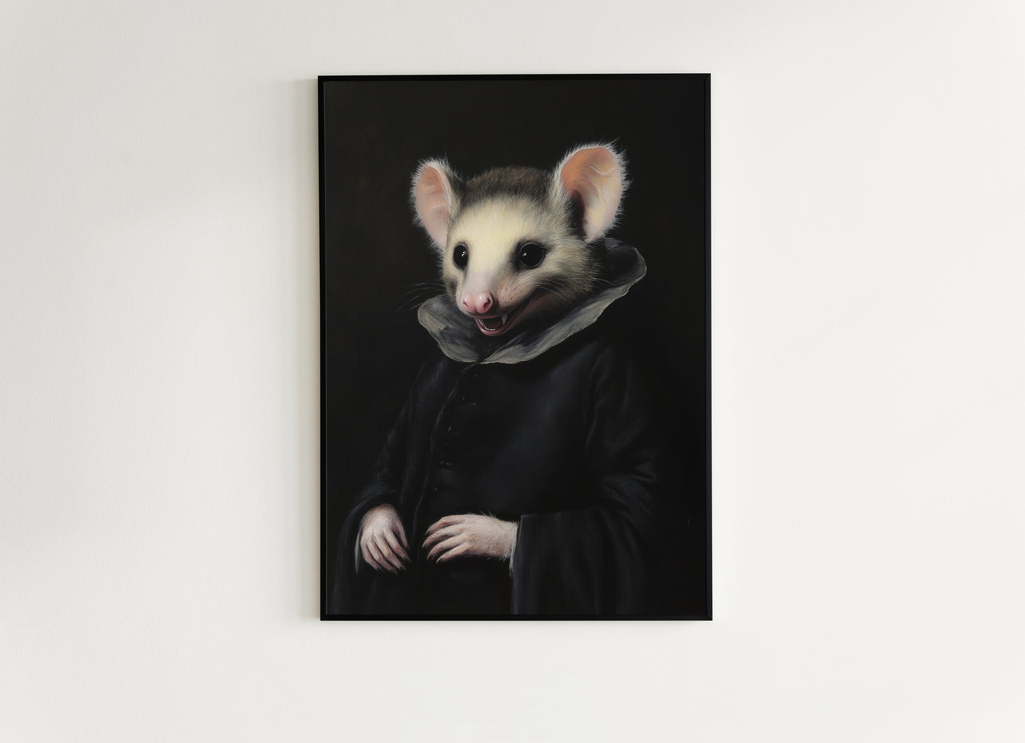 Gothic Possum Portrait, Dark Academia Wall Decor, Funny Royal Pet Painting, Vintage Animal Lover Gift, Quirky Opossum Art Print
