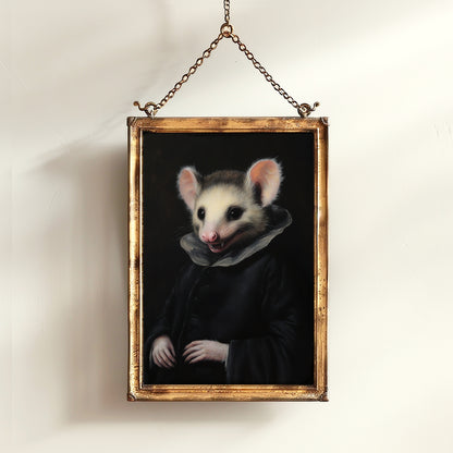 Gothic Possum Portrait, Dark Academia Wall Decor, Funny Royal Pet Painting, Vintage Animal Lover Gift, Quirky Opossum Art Print