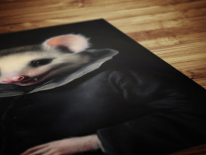 Gothic Possum Portrait, Dark Academia Wall Decor, Funny Royal Pet Painting, Vintage Animal Lover Gift, Quirky Opossum Art Print