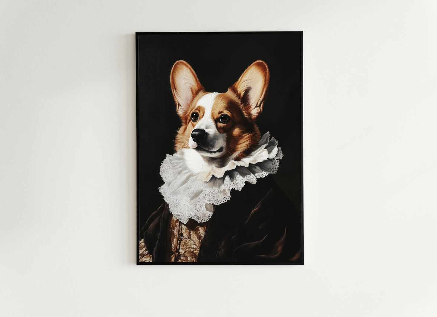Gothic Corgi Dog Portrait, Dark Academia Wall Decor, Funny Royal Pet Painting, Vintage Animal Lover Gift, Quirky Dog Art Print