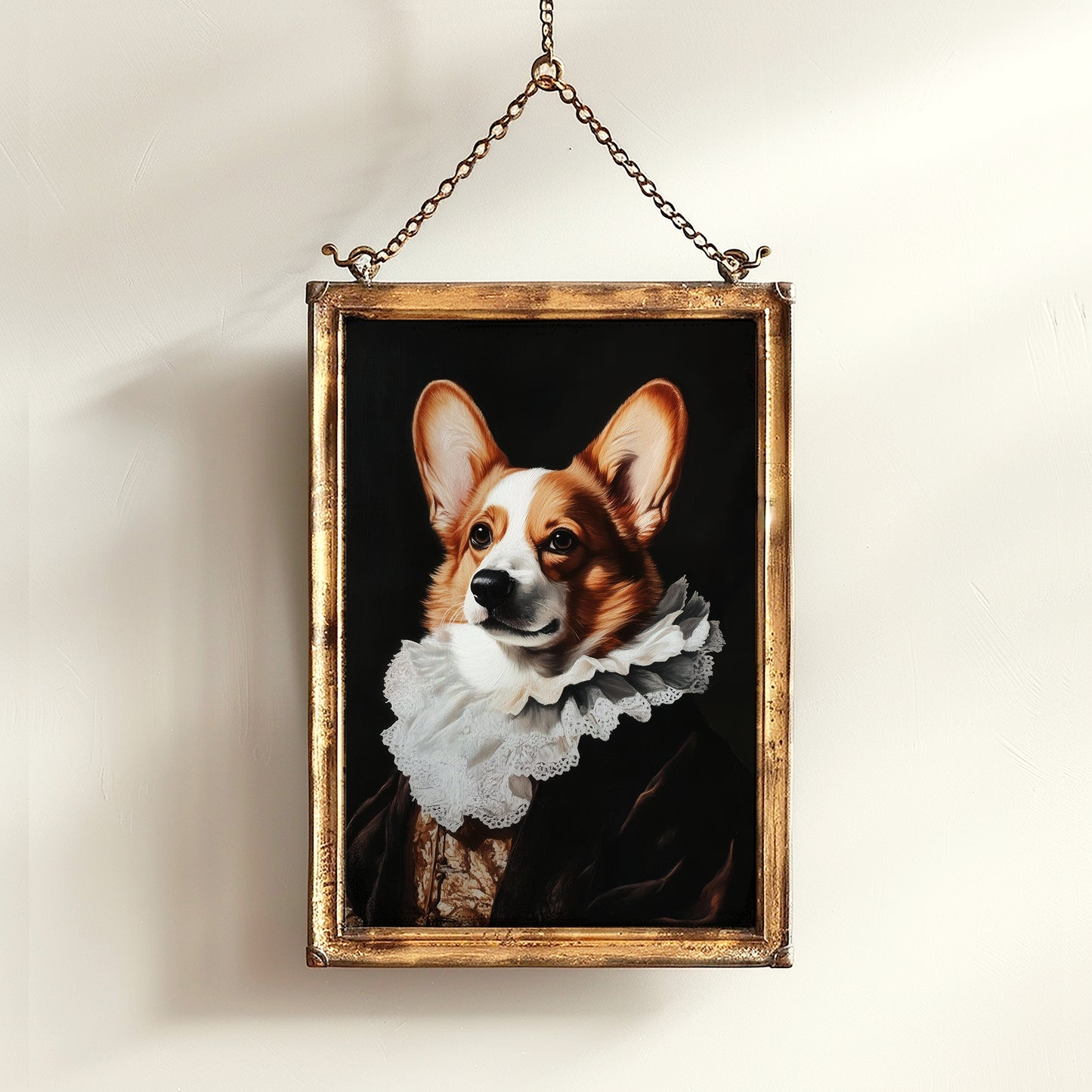 Gothic Corgi Dog Portrait, Dark Academia Wall Decor, Funny Royal Pet Painting, Vintage Animal Lover Gift, Quirky Dog Art Print