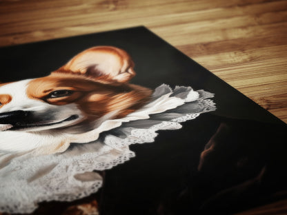 Gothic Corgi Dog Portrait, Dark Academia Wall Decor, Funny Royal Pet Painting, Vintage Animal Lover Gift, Quirky Dog Art Print