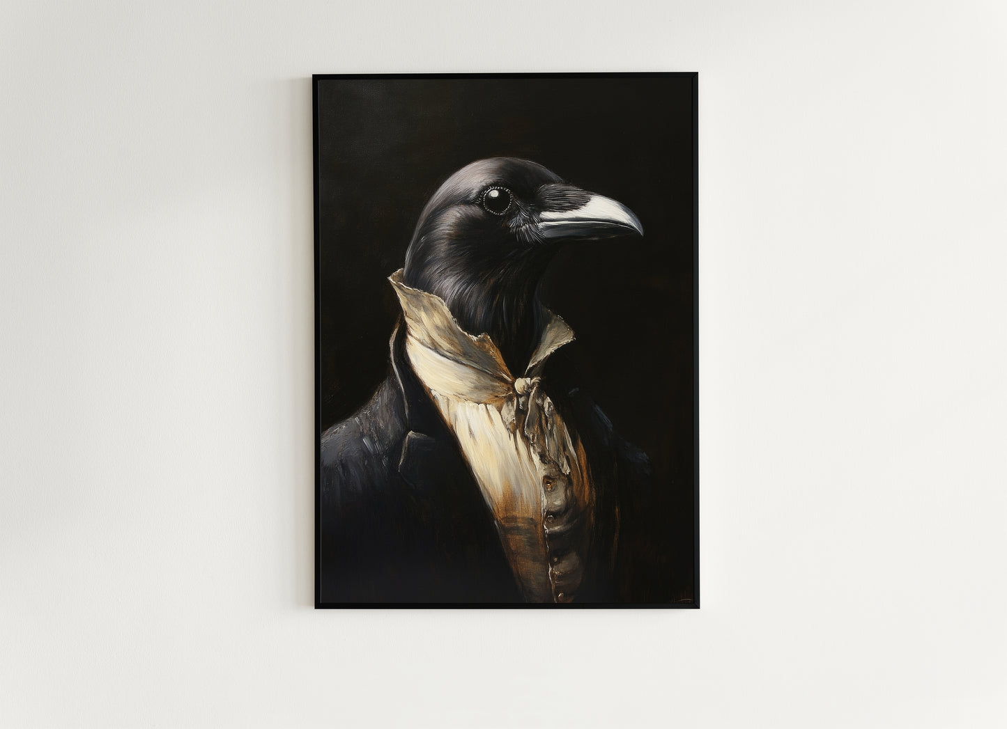 Gothic Crow Portrait, Dark Academia Wall Decor, Funny Royal Pet Painting, Vintage Animal Lover Gift, Quirky Crow Art Print