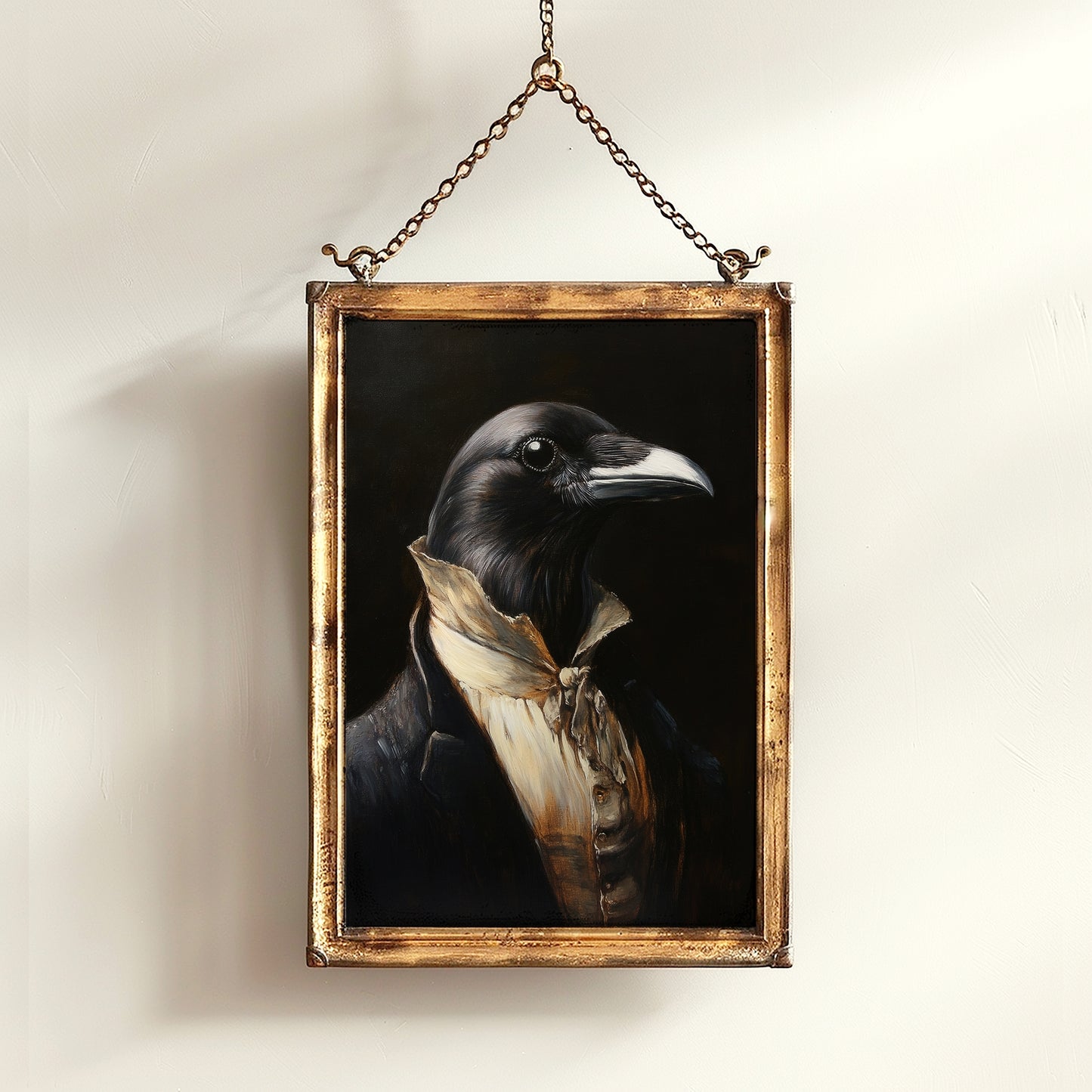 Gothic Crow Portrait, Dark Academia Wall Decor, Funny Royal Pet Painting, Vintage Animal Lover Gift, Quirky Crow Art Print