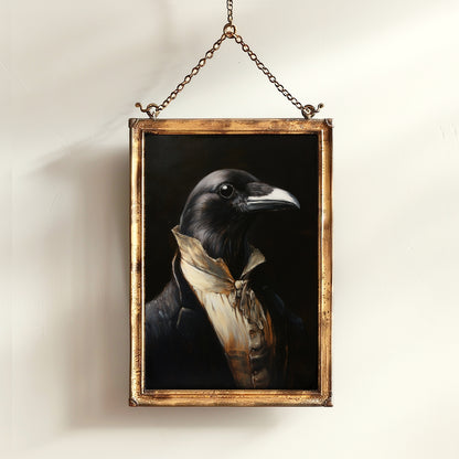 Gothic Crow Portrait, Dark Academia Wall Decor, Funny Royal Pet Painting, Vintage Animal Lover Gift, Quirky Crow Art Print