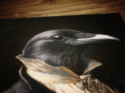 Gothic Crow Portrait, Dark Academia Wall Decor, Funny Royal Pet Painting, Vintage Animal Lover Gift, Quirky Crow Art Print