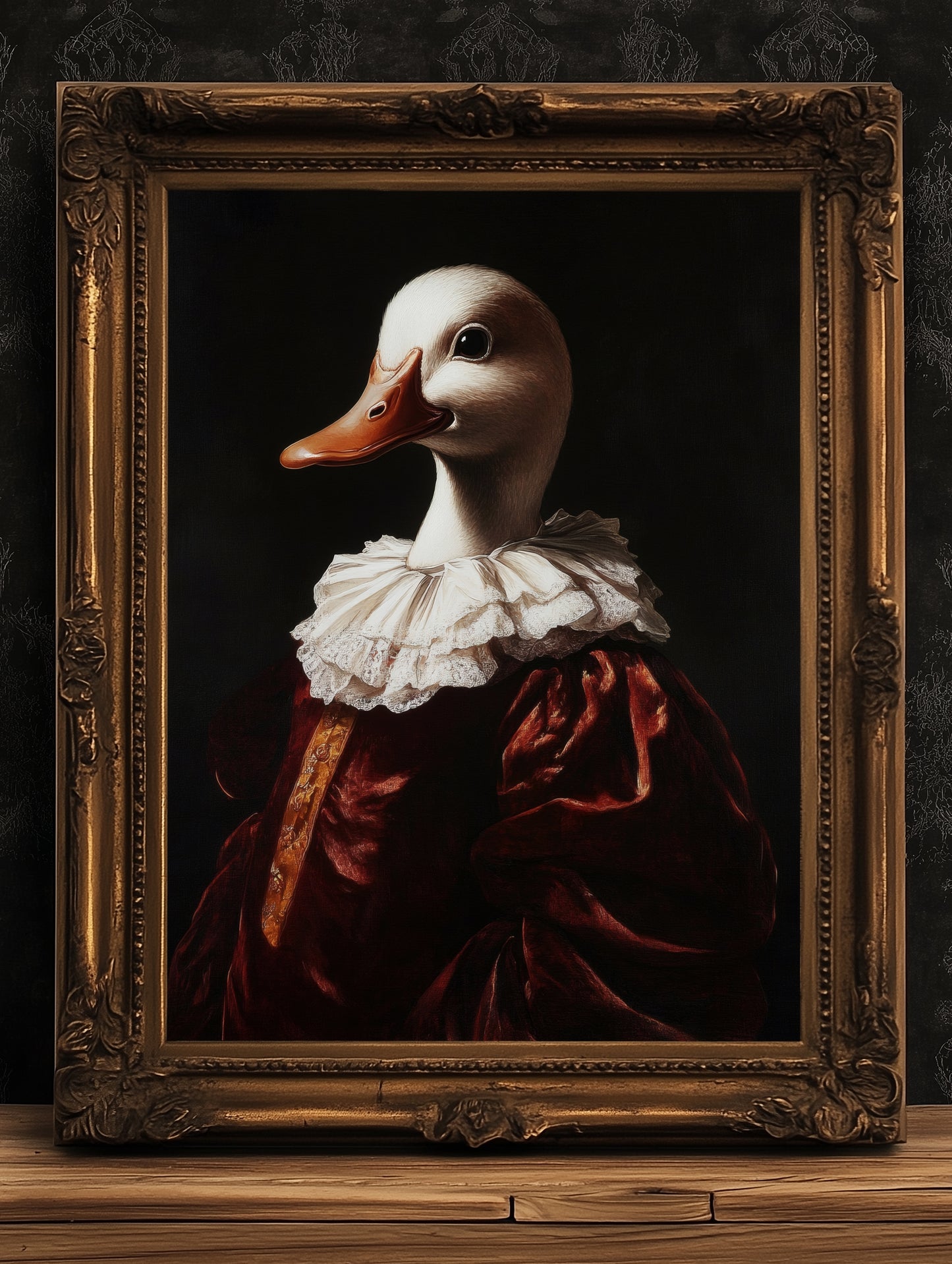 Gothic Duck Portrait, Dark Academia Wall Decor, Funny Royal Pet Painting, Vintage Animal Lover Gift, Quirky Duck Art Print