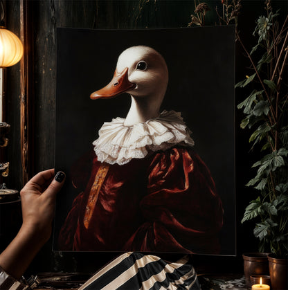 Gothic Duck Portrait, Dark Academia Wall Decor, Funny Royal Pet Painting, Vintage Animal Lover Gift, Quirky Duck Art Print