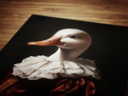 Gothic Duck Portrait, Dark Academia Wall Decor, Funny Royal Pet Painting, Vintage Animal Lover Gift, Quirky Duck Art Print