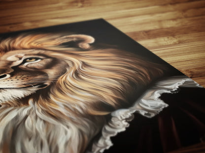 Gothic Lion Portrait, Dark Academia Wall Decor, Funny Royal Pet Painting, Vintage Animal Lover Gift, Quirky Feline Lion Art Print