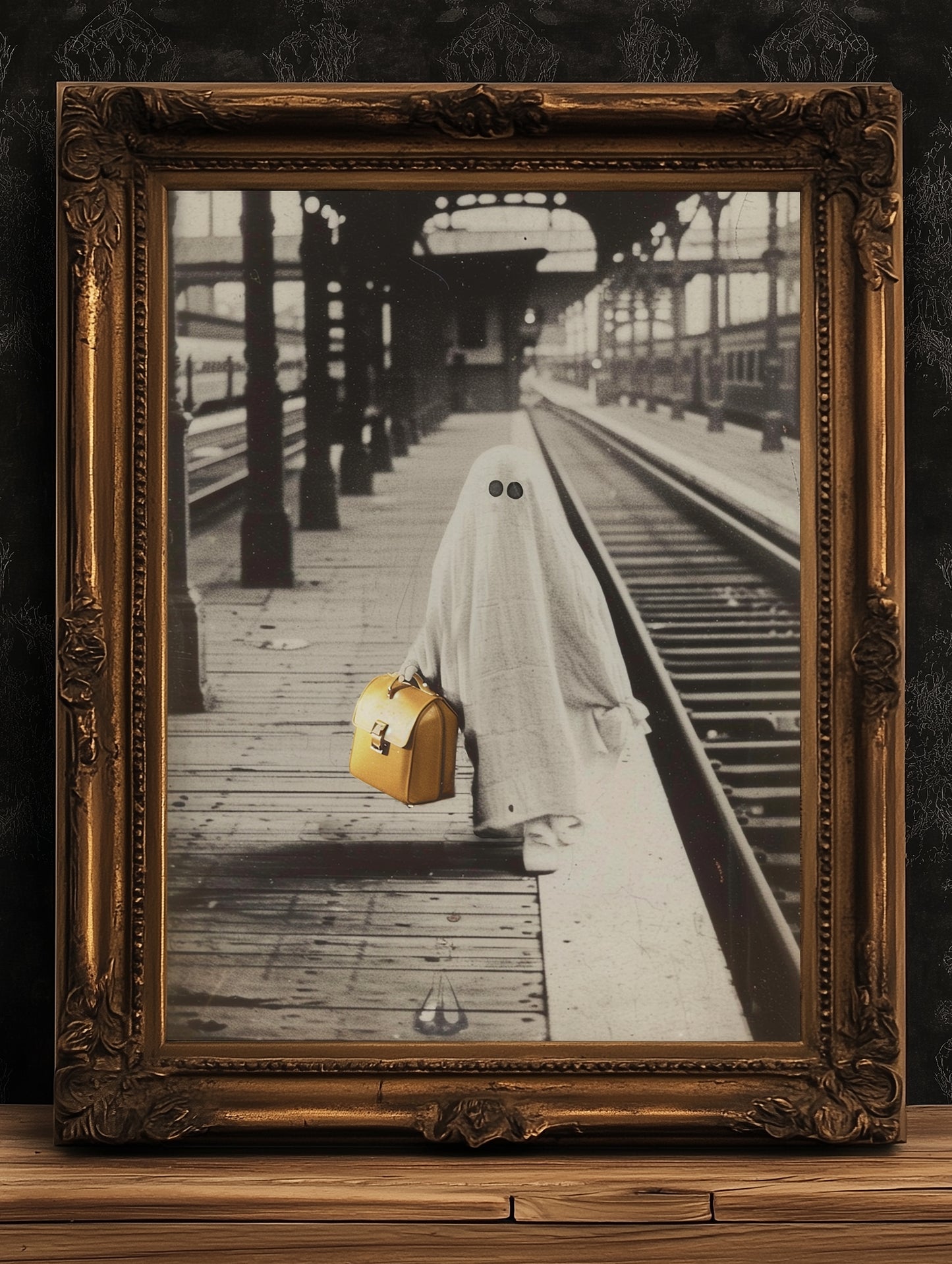 Ghostly Travels, Ghost At A Train Station, Victorian Poster, Gothic Photograph, Art Print Bizarre Occult Poster, Dark Academia Decor