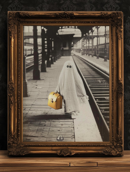 Ghostly Travels, Ghost At A Train Station, Victorian Poster, Gothic Photograph, Art Print Bizarre Occult Poster, Dark Academia Decor