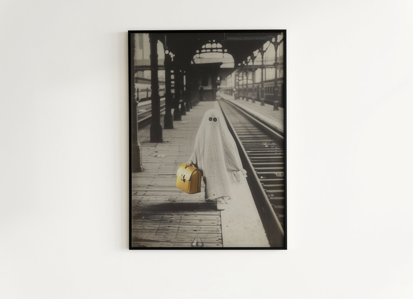 Ghostly Travels, Ghost At A Train Station, Victorian Poster, Gothic Photograph, Art Print Bizarre Occult Poster, Dark Academia Decor