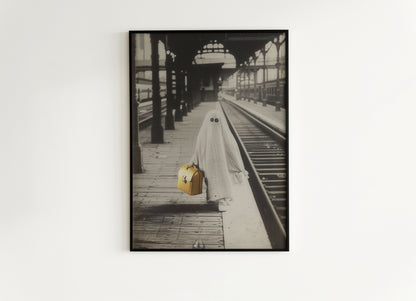 Ghostly Travels, Ghost At A Train Station, Victorian Poster, Gothic Photograph, Art Print Bizarre Occult Poster, Dark Academia Decor