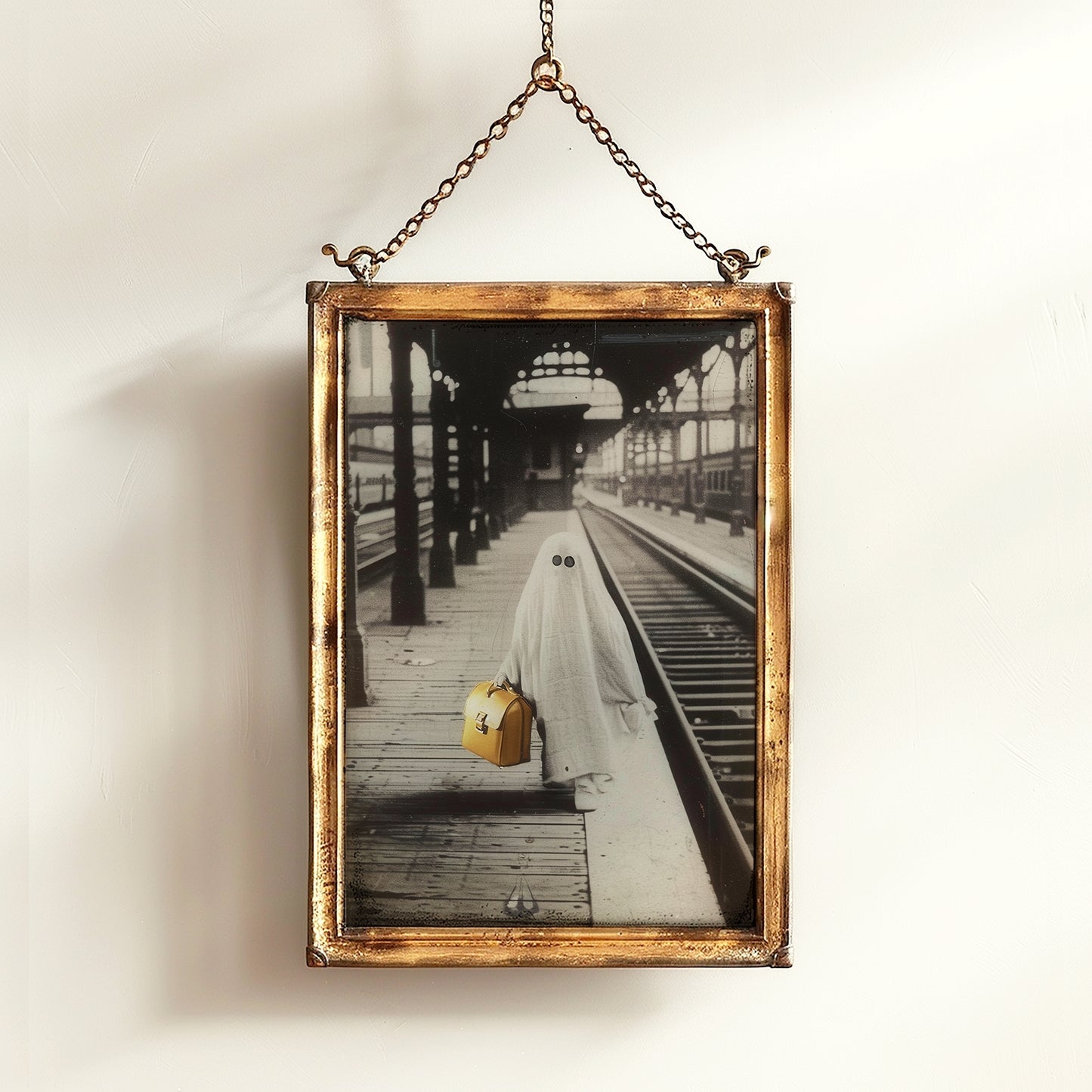 Ghostly Travels, Ghost At A Train Station, Victorian Poster, Gothic Photograph, Art Print Bizarre Occult Poster, Dark Academia Decor