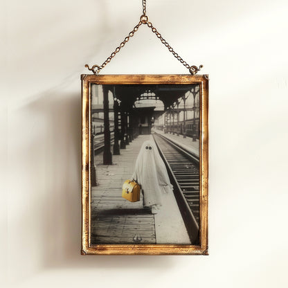 Ghostly Travels, Ghost At A Train Station, Victorian Poster, Gothic Photograph, Art Print Bizarre Occult Poster, Dark Academia Decor