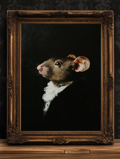 Gothic Rat Portrait, Dark Academia Wall Decor, Funny Royal Pet Painting, Vintage Animal Lover Gift, Quirky Mouse Art Print