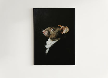 Gothic Rat Portrait, Dark Academia Wall Decor, Funny Royal Pet Painting, Vintage Animal Lover Gift, Quirky Mouse Art Print