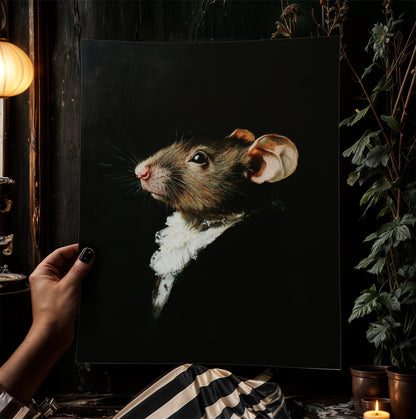 Gothic Rat Portrait, Dark Academia Wall Decor, Funny Royal Pet Painting, Vintage Animal Lover Gift, Quirky Mouse Art Print