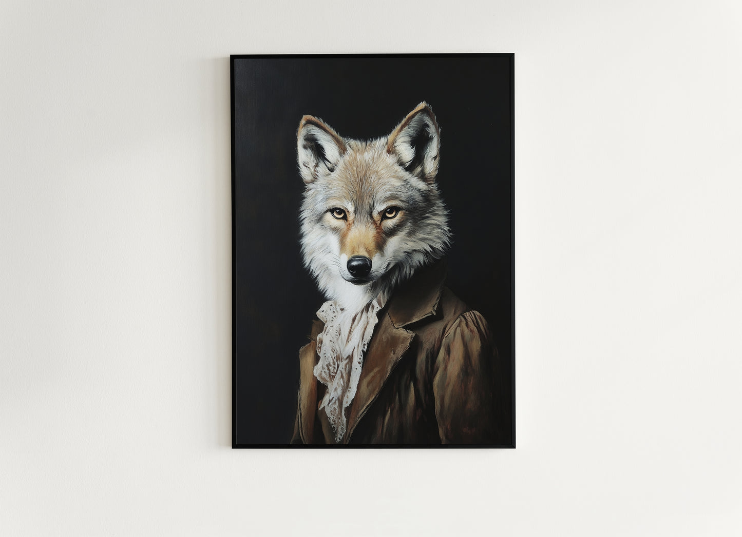 Gothic Wolf Portrait, Dark Academia Wall Decor, Funny Royal Pet Painting, Vintage Animal Lover Gift, Quirky Wolf Art Print