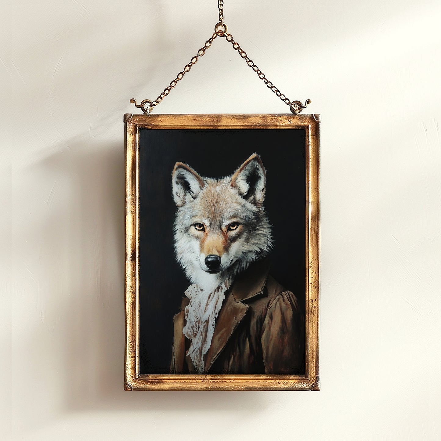 Gothic Wolf Portrait, Dark Academia Wall Decor, Funny Royal Pet Painting, Vintage Animal Lover Gift, Quirky Wolf Art Print