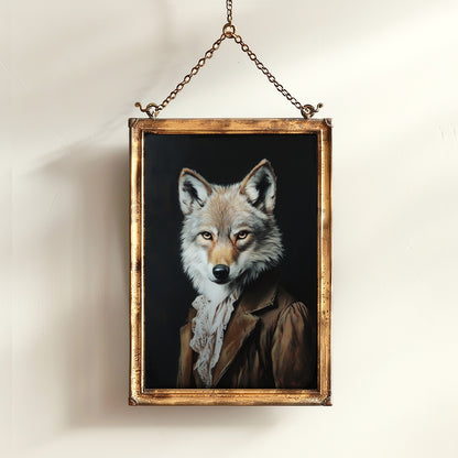 Gothic Wolf Portrait, Dark Academia Wall Decor, Funny Royal Pet Painting, Vintage Animal Lover Gift, Quirky Wolf Art Print