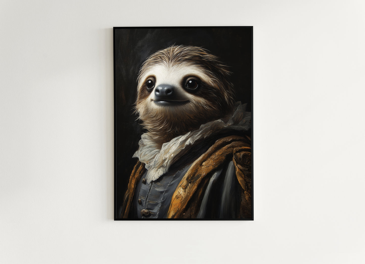 Gothic Sloth Portrait, Dark Academia Wall Decor, Funny Royal Pet Painting, Vintage Animal Lover Gift, Quirky Sloth Art Print
