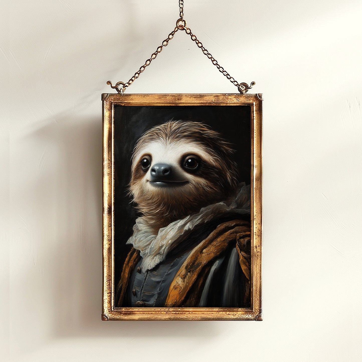 Gothic Sloth Portrait, Dark Academia Wall Decor, Funny Royal Pet Painting, Vintage Animal Lover Gift, Quirky Sloth Art Print