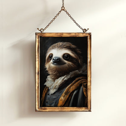 Gothic Sloth Portrait, Dark Academia Wall Decor, Funny Royal Pet Painting, Vintage Animal Lover Gift, Quirky Sloth Art Print