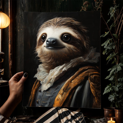 Gothic Sloth Portrait, Dark Academia Wall Decor, Funny Royal Pet Painting, Vintage Animal Lover Gift, Quirky Sloth Art Print