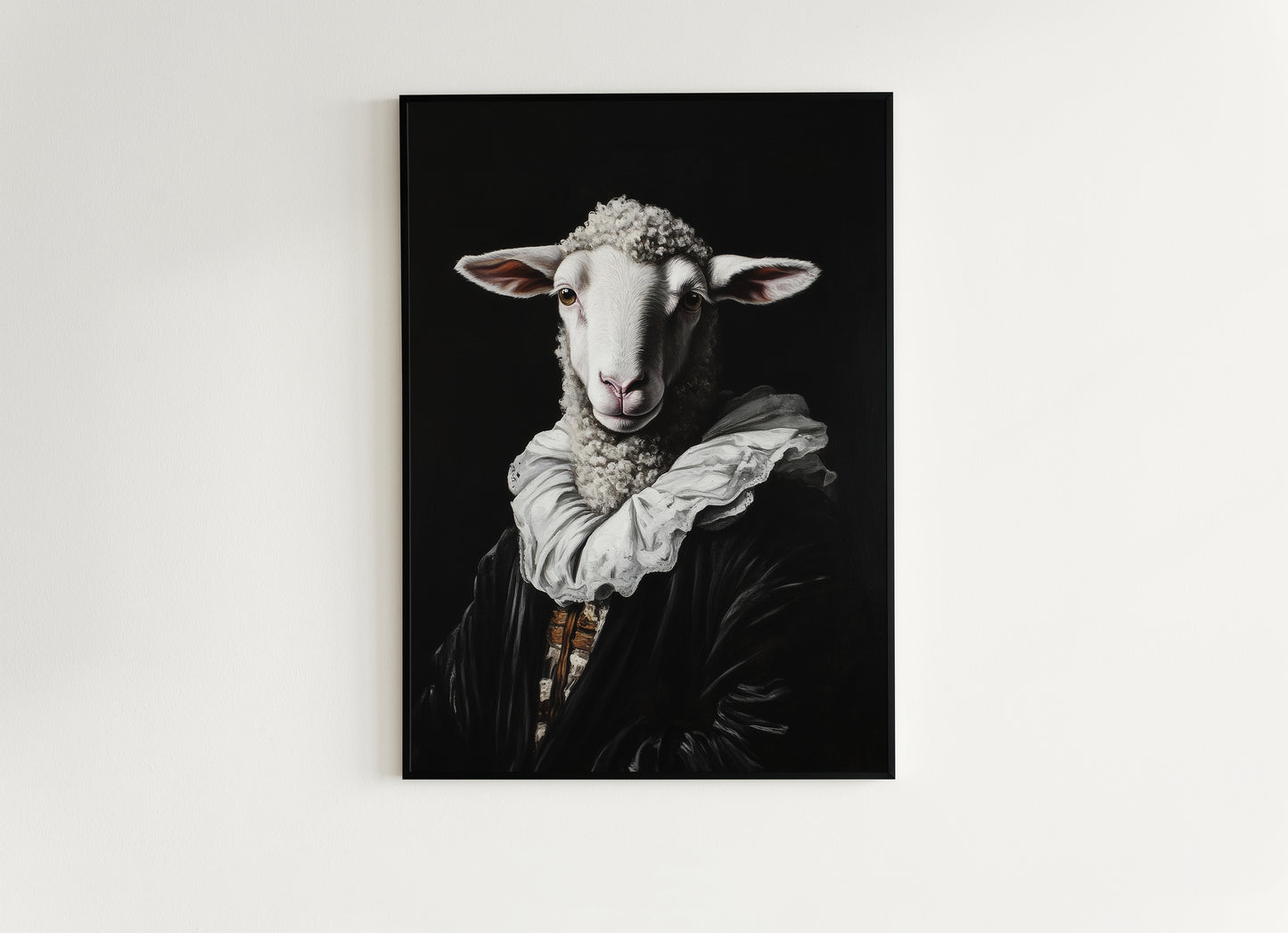 Gothic Sheep Portrait, Dark Academia Wall Decor, Funny Royal Pet Painting, Vintage Animal Lover Gift, Quirky Sheep Art Print