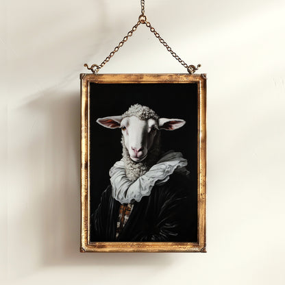 Gothic Sheep Portrait, Dark Academia Wall Decor, Funny Royal Pet Painting, Vintage Animal Lover Gift, Quirky Sheep Art Print