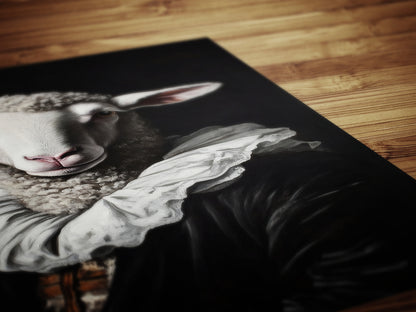 Gothic Sheep Portrait, Dark Academia Wall Decor, Funny Royal Pet Painting, Vintage Animal Lover Gift, Quirky Sheep Art Print