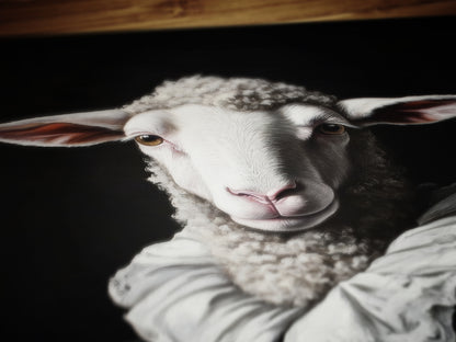 Gothic Sheep Portrait, Dark Academia Wall Decor, Funny Royal Pet Painting, Vintage Animal Lover Gift, Quirky Sheep Art Print