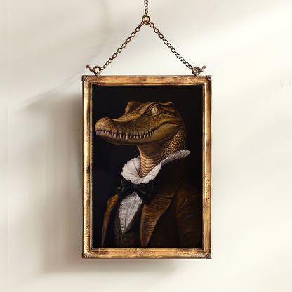 Gothic Gator Portrait, Dark Academia Wall Decor, Funny Royal Pet Painting, Vintage Animal Lover Gift, Quirky Alligator Art Print