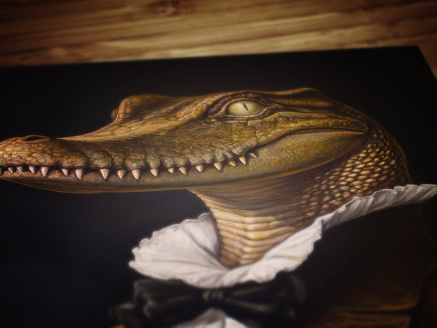 Gothic Gator Portrait, Dark Academia Wall Decor, Funny Royal Pet Painting, Vintage Animal Lover Gift, Quirky Alligator Art Print