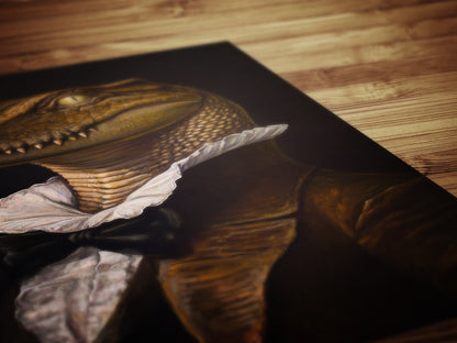Gothic Gator Portrait, Dark Academia Wall Decor, Funny Royal Pet Painting, Vintage Animal Lover Gift, Quirky Alligator Art Print
