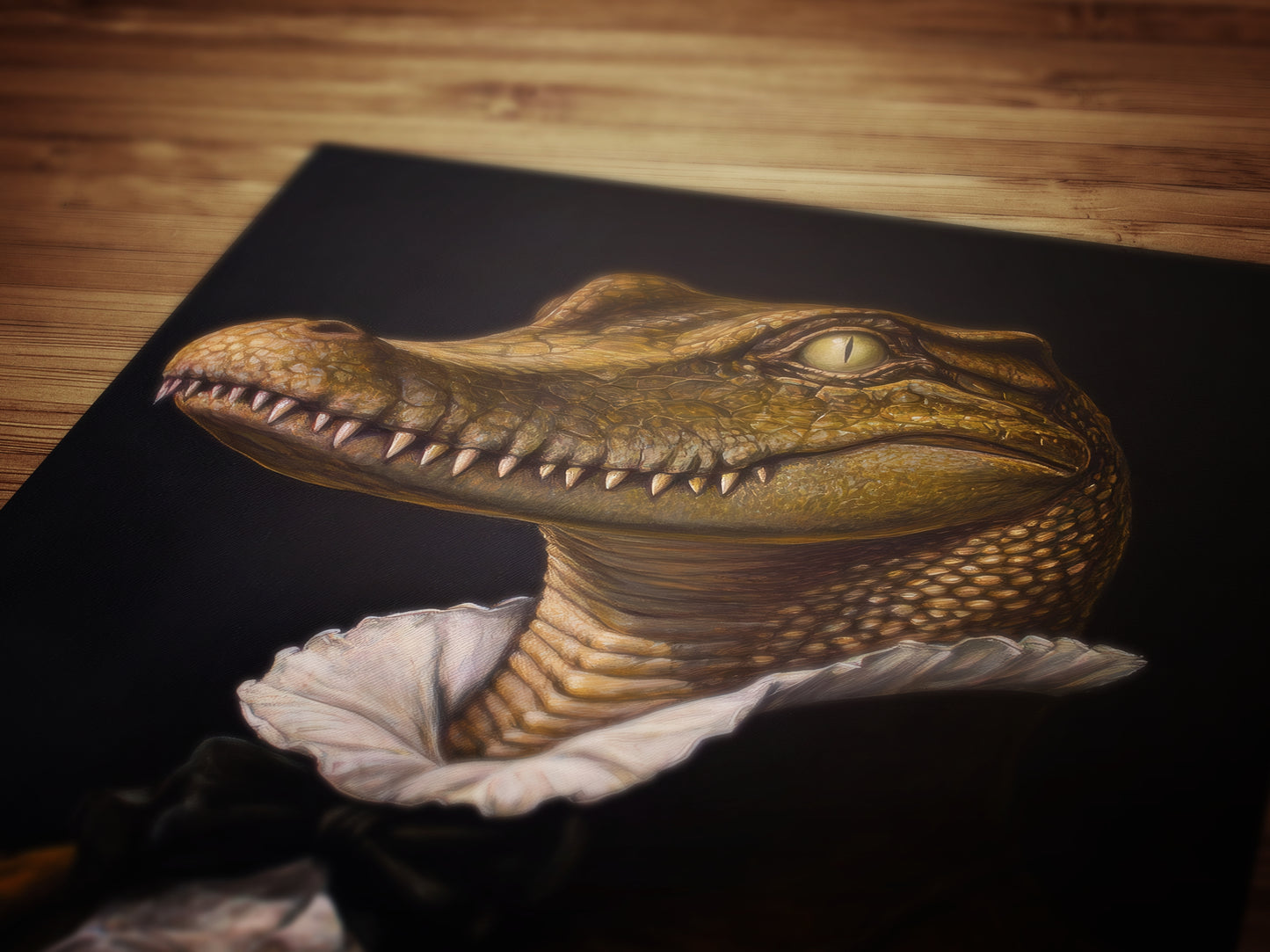 Gothic Gator Portrait, Dark Academia Wall Decor, Funny Royal Pet Painting, Vintage Animal Lover Gift, Quirky Alligator Art Print