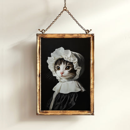 Gothic Kitten Portrait, Dark Academia Wall Decor, Funny Royal Pet Painting, Vintage Animal Lover Gift, Quirky Feline Cat Art Print