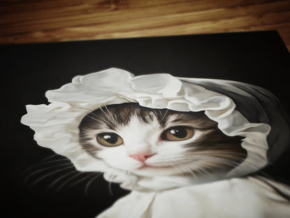 Gothic Kitten Portrait, Dark Academia Wall Decor, Funny Royal Pet Painting, Vintage Animal Lover Gift, Quirky Feline Cat Art Print